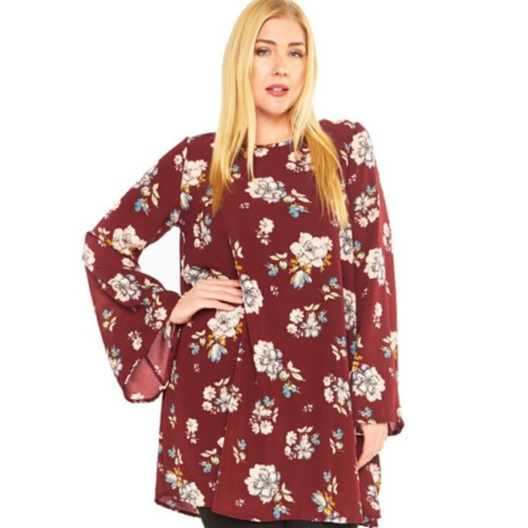 Tops - PLUS SZ 🌟Burgundy Bell Long Sleeve